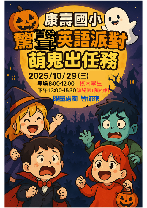 公告114學年度康壽國小萬聖節活動,歡迎校內外幼兒園一同參加圖片
